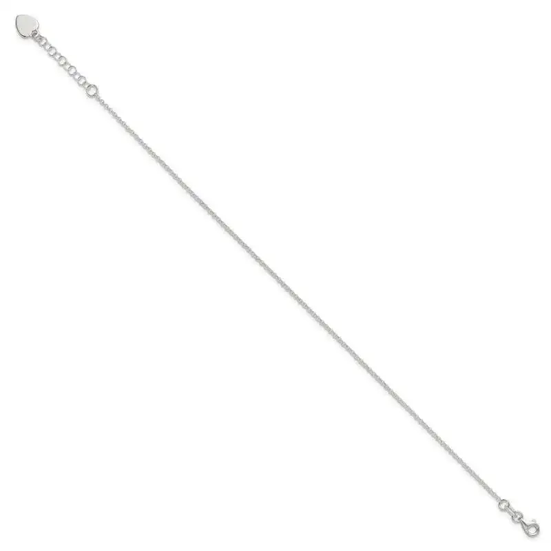 Sterling Silver Polished Heart 9in Plus 1in Ext. Anklet - Image 2