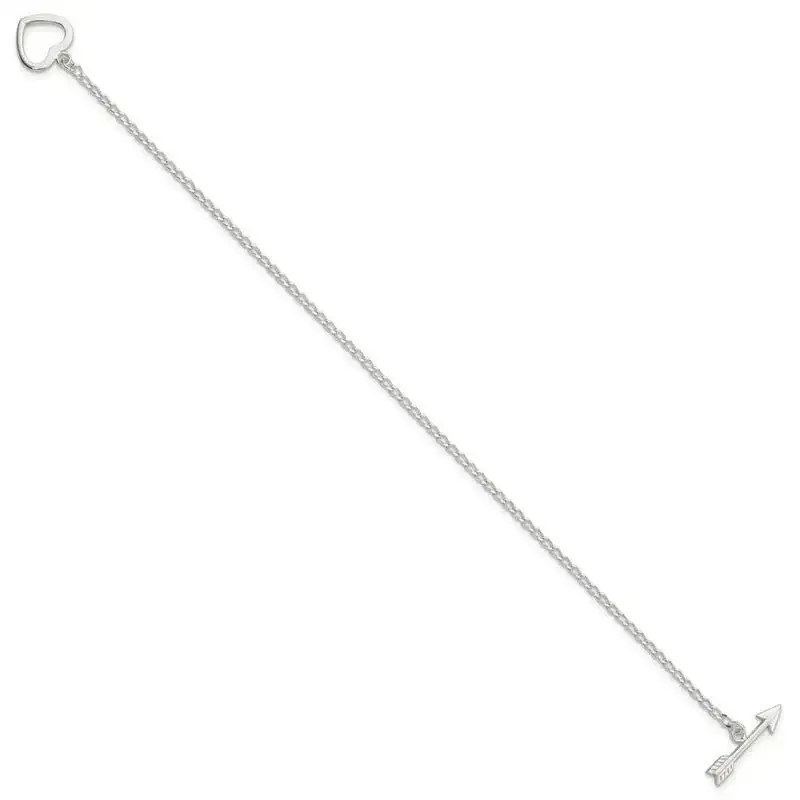 Sterling Silver Polished Heart with Arrow 7.5in Toggle Bracelet - Image 2