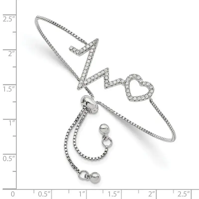 Sterling Silver Polished Rhodium Micro Pav‚ CZ Heartbeat Adj. Bracelet - Image 2