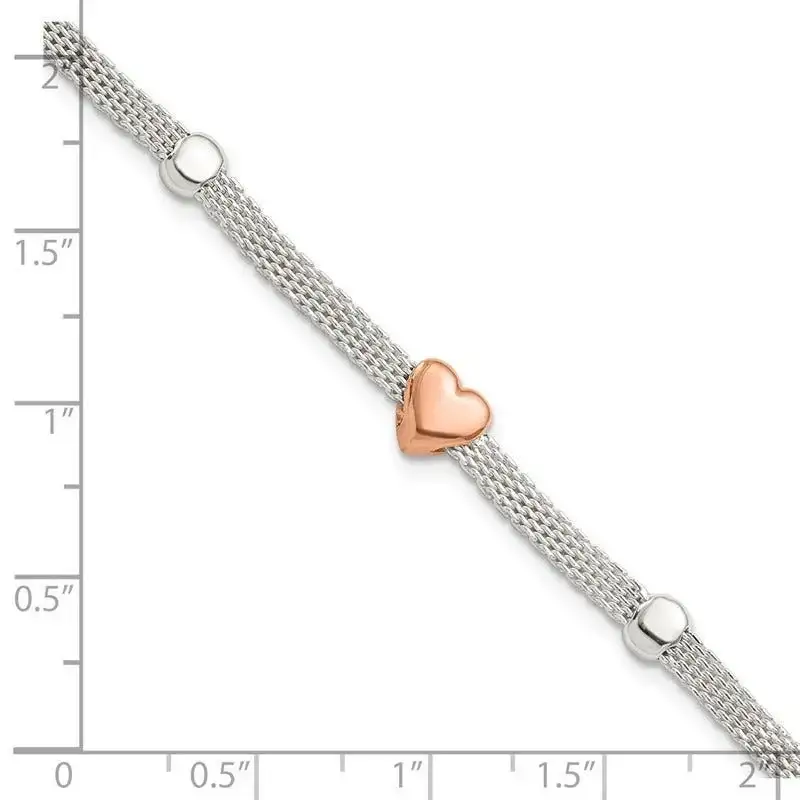 Sterling Silver Polished Rose-plated Heart Bracelet - Image 2
