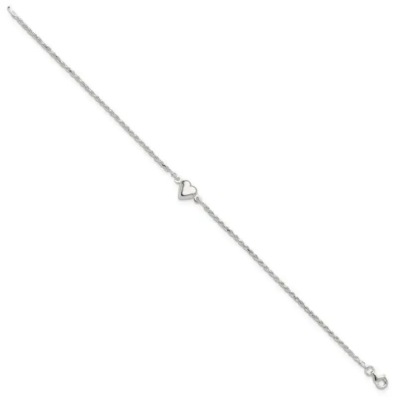 Sterling Silver Puffed Heart Anklet - Image 2