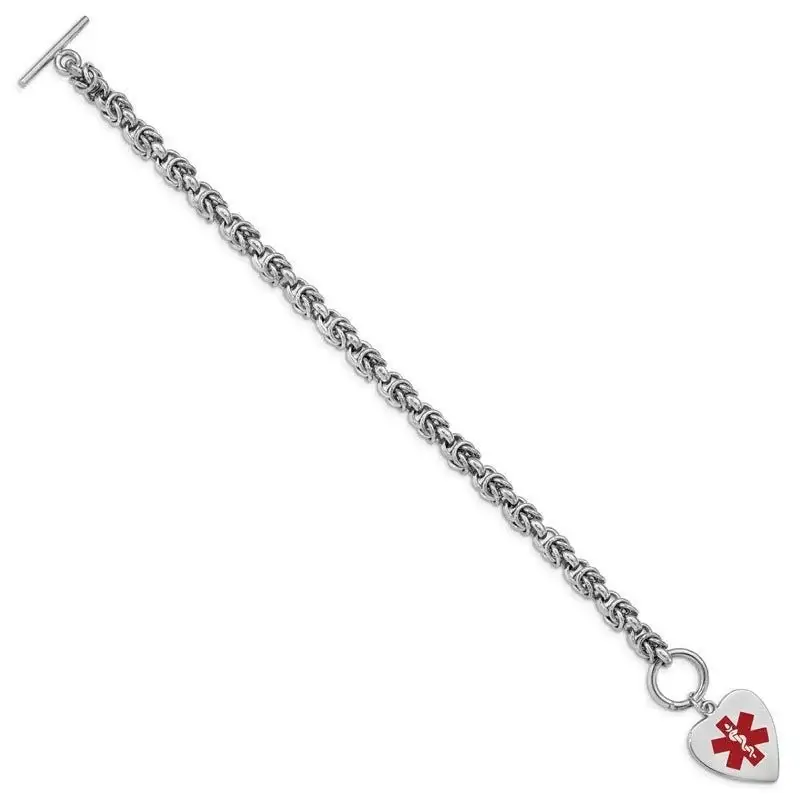 Sterling Silver RH-pltd Engraveable Enamel Heart Medical ID Bracelet - Image 2