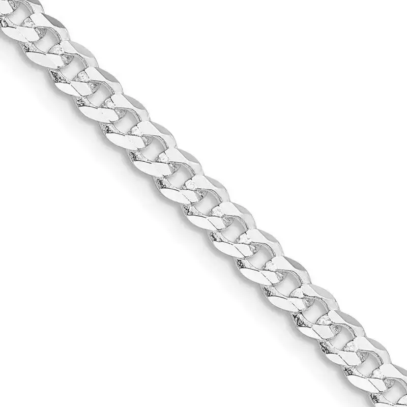 Sterling Silver Rhodium-plated 3.8mm Flat Curb Chain Necklace