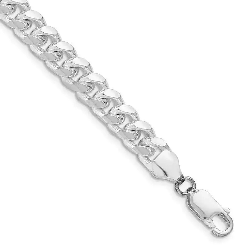 Sterling Silver Rhodium-plated 7.35mm Domed w/ Side D/C Curb Chain Bracelet
