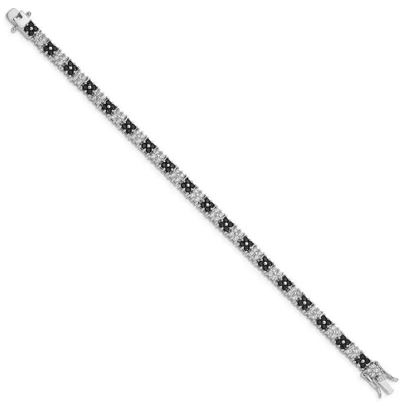 Sterling Silver Rhodium-plated 7in Black/White CZ Tennis Bracelet - Image 2