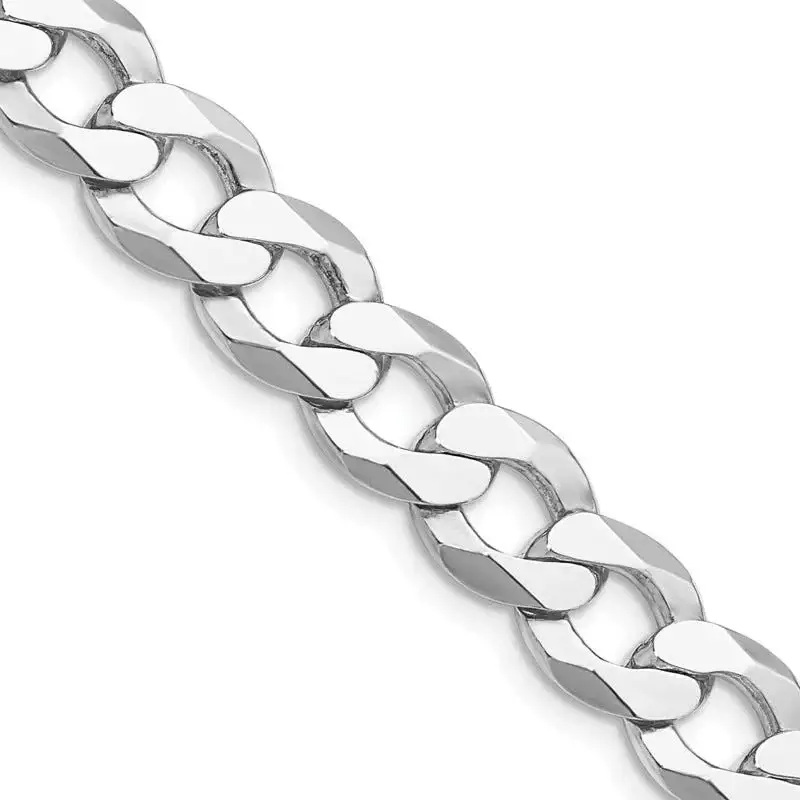 Sterling Silver Rhodium-plated 9.75mm Flat Curb Chain Necklace