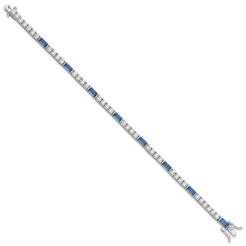 Sterling Silver Rhodium-plated Blue and White CZ 7.25in Tennis Bracelet - Image 2
