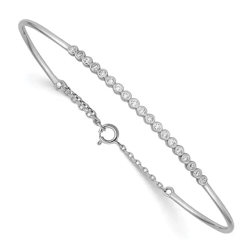 Sterling Silver Rhodium Plated Children's CZ Bangle with Safety Chain Bracelet - Image 2