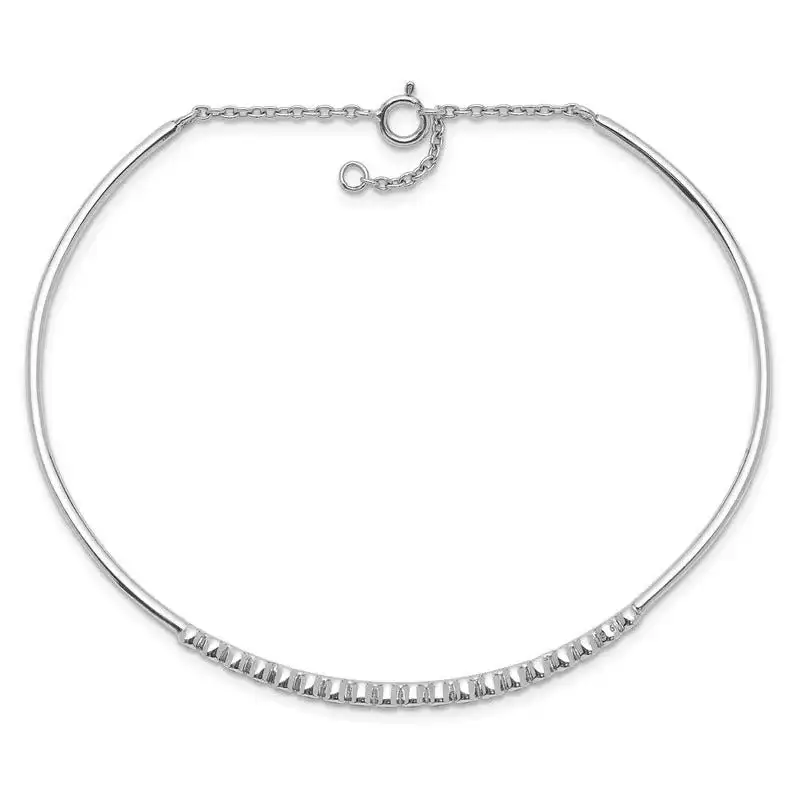 Sterling Silver Rhodium Plated Children's CZ Bangle with Safety Chain Bracelet - Image 4