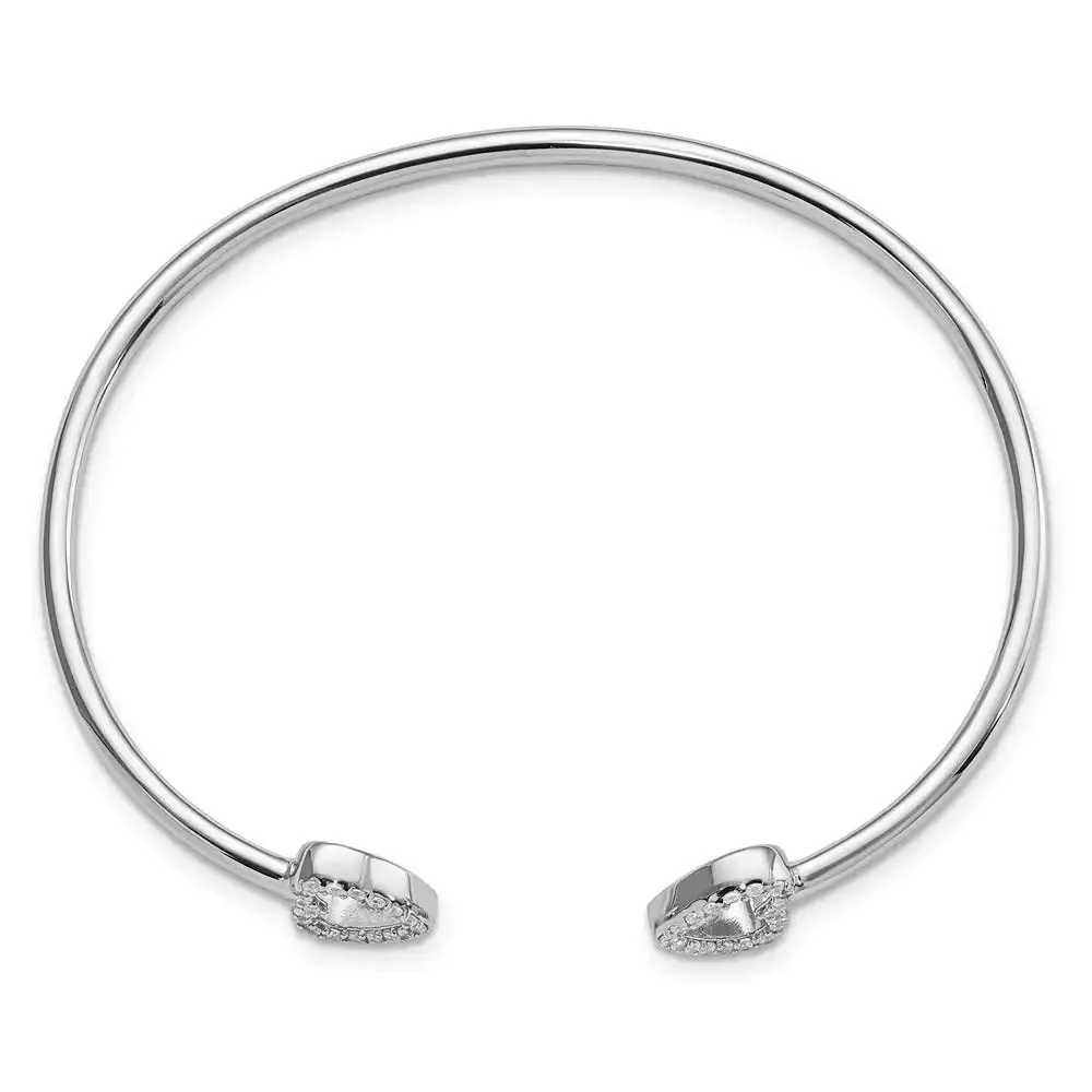 Sterling Silver Rhodium-plated CZ Heart Cuff Bangle - Image 3