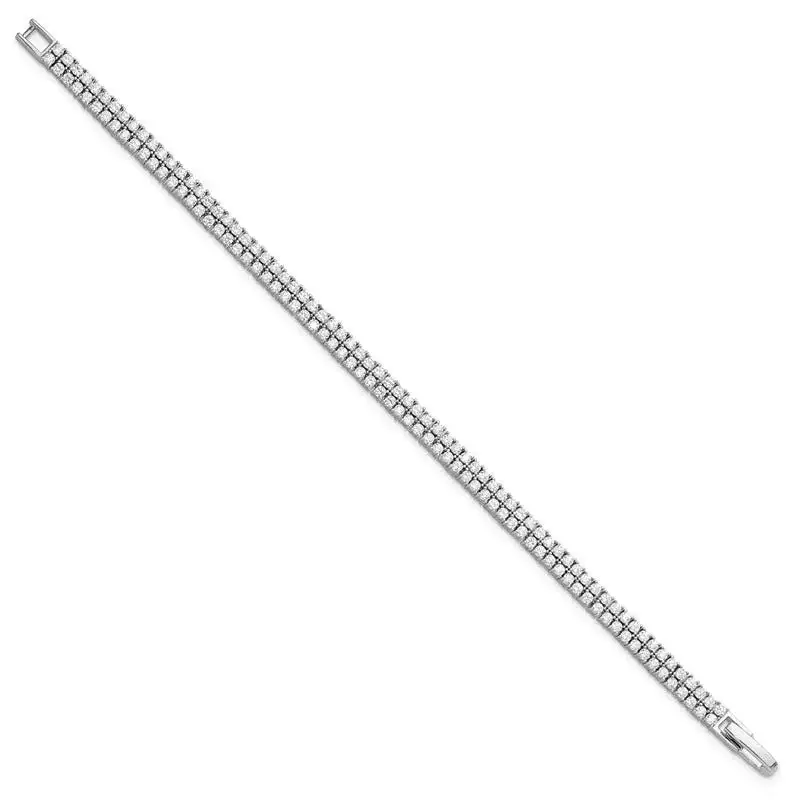 Sterling Silver Rhodium-plated Double Row CZ 7.25 inch Tennis Bracelet - Image 2