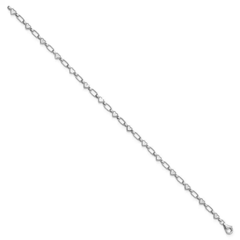 Sterling Silver Rhodium-plated Heart 7.5in Bracelet - Image 2