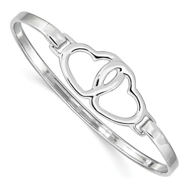 Sterling Silver Rhodium-plated Heart Bangle - Image 2