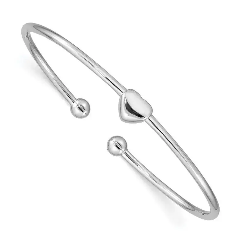 Sterling Silver Rhodium-plated Heart Cuff Bangle - Image 2