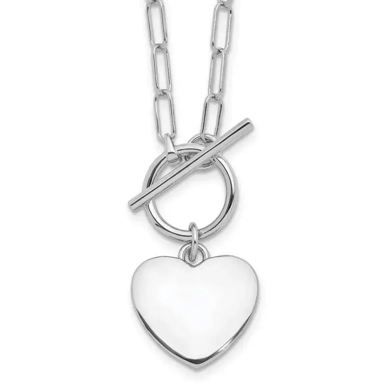 Sterling Silver Rhodium-plated Heart Toggle Paperclip Link 17in Necklace