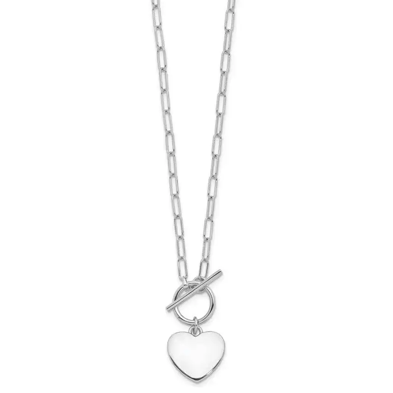 Sterling Silver Rhodium-plated Heart Toggle Paperclip Link 17in Necklace - Image 2