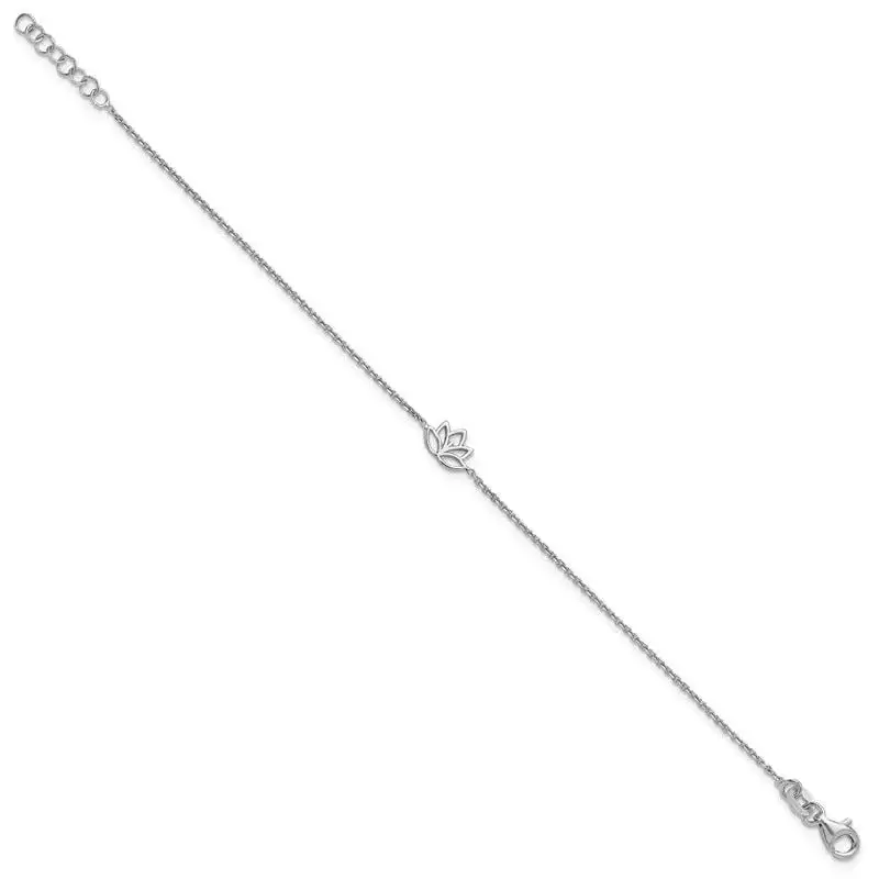 Sterling Silver Rhodium-plated Lotus Flower w/.5 in ext. Bracelet - Image 2