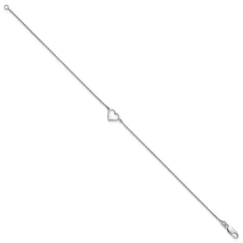 Sterling Silver Rhodium-plated Open Heart 10in Anklet - Image 2