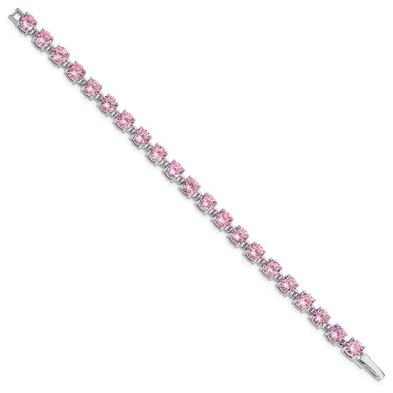 Sterling Silver Rhodium Plated Pink CZ 7 inch Tennis Bracelet - Image 2