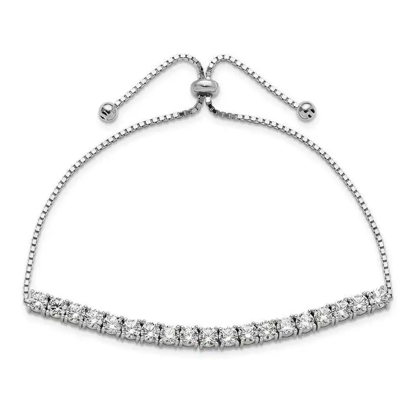 Sterling Silver Rhodium-plated Polished CZ Adjustable Tennis Bracelet - Image 2