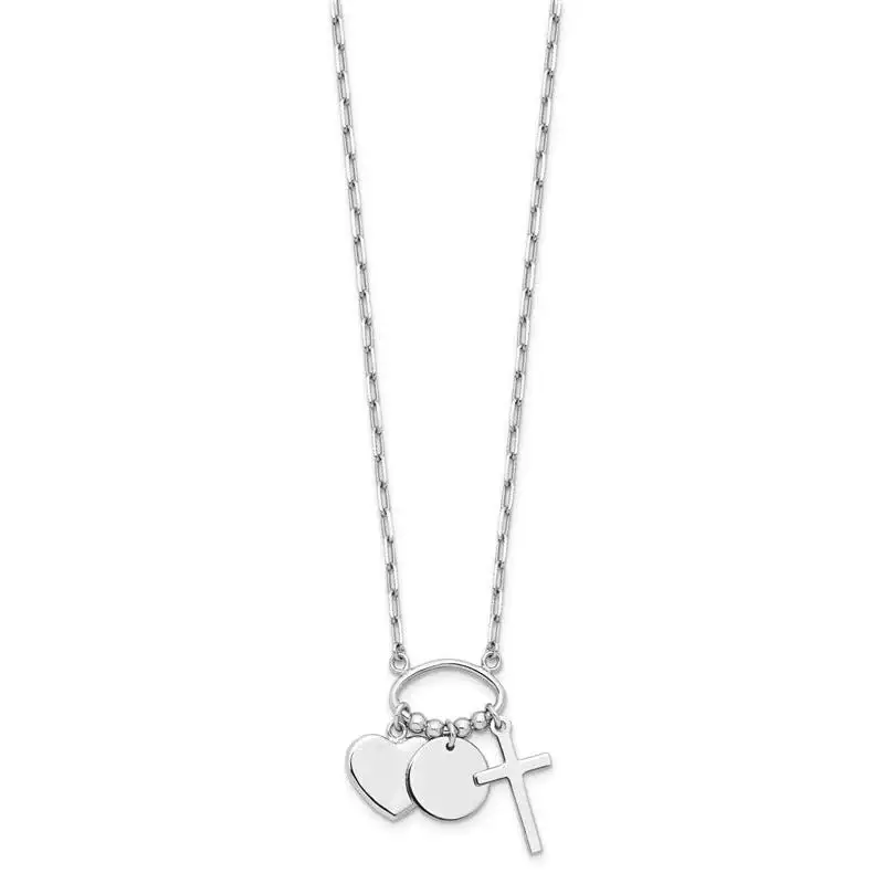 Sterling Silver Rhodium-plated Round Heart Cross Discs 32in Necklace - Image 2