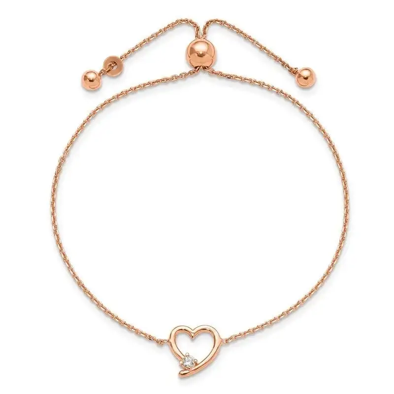 Sterling Silver Rose Gold-plated Open Heart with CZ Adjustable Bracelet - Image 2