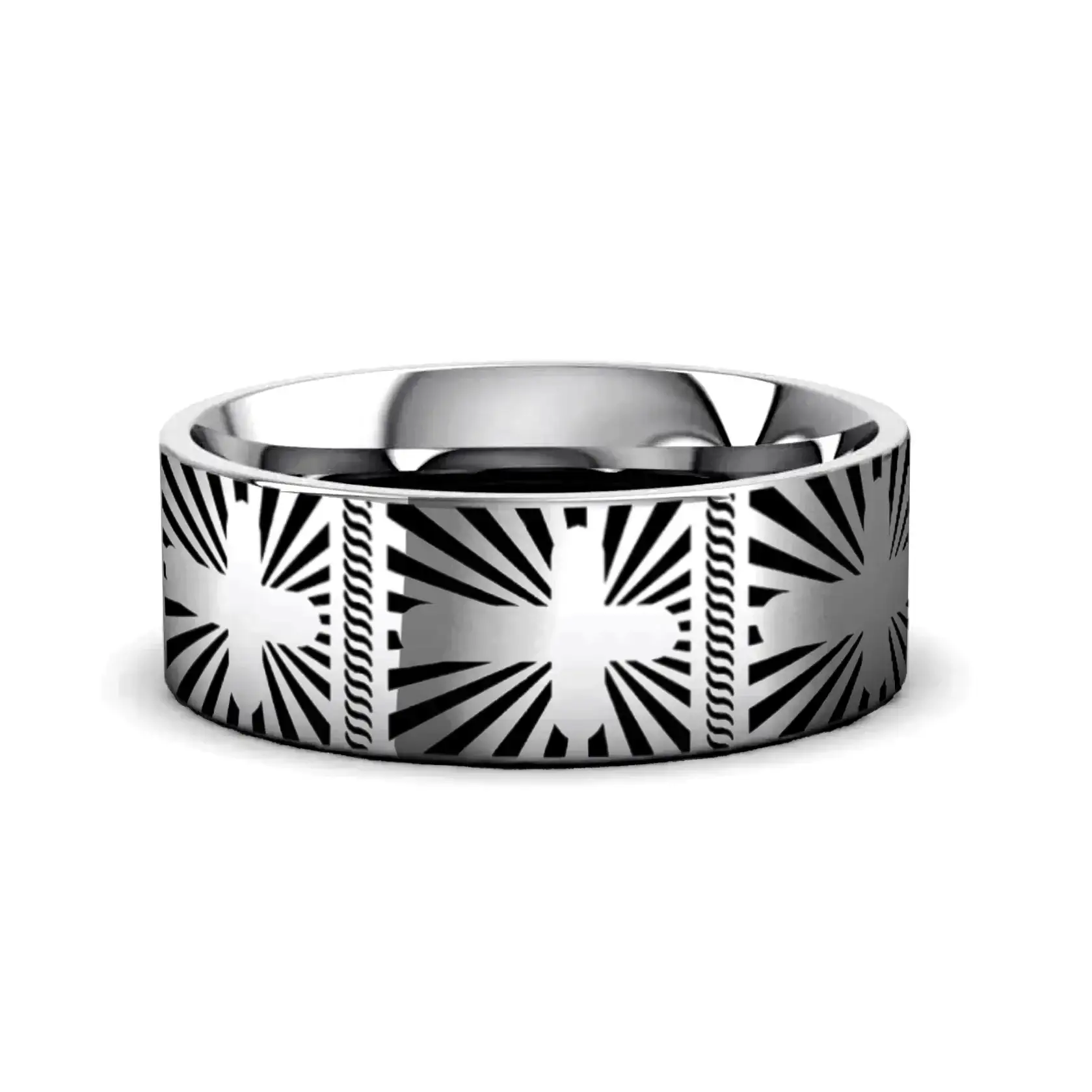 SUNBURST CROSSES on Flat Tungsten Carbide Ring - Image 2