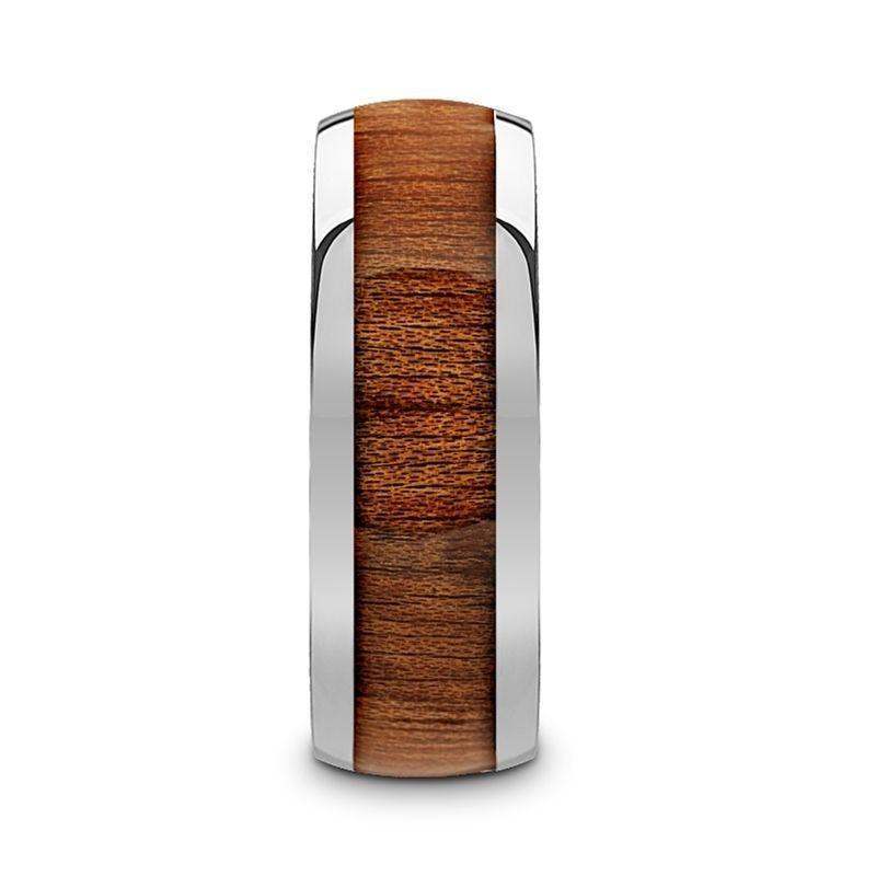 SWIETENIA Tungsten Carbide Mahogany Wood Inlay Men’s Domed Wedding Ring with Polished Finish - 8mm - Image 2