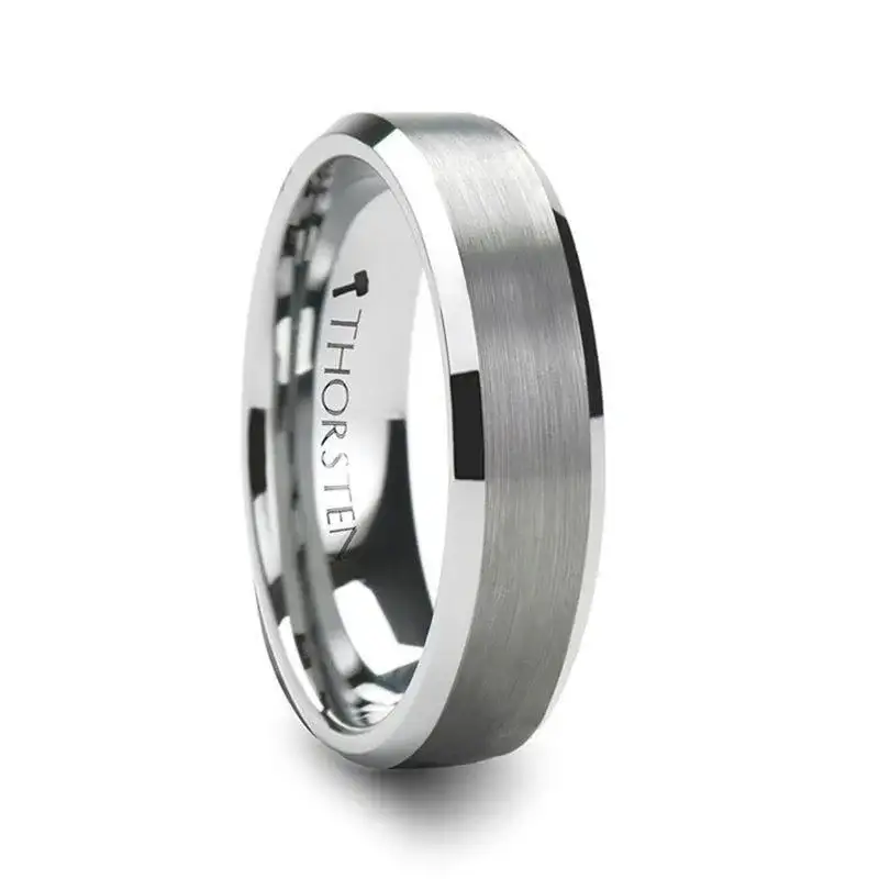 SYLVIA Beveled Edge Tungsten Wedding Band with Brushed Center - 4mm - 6mm - Image 3