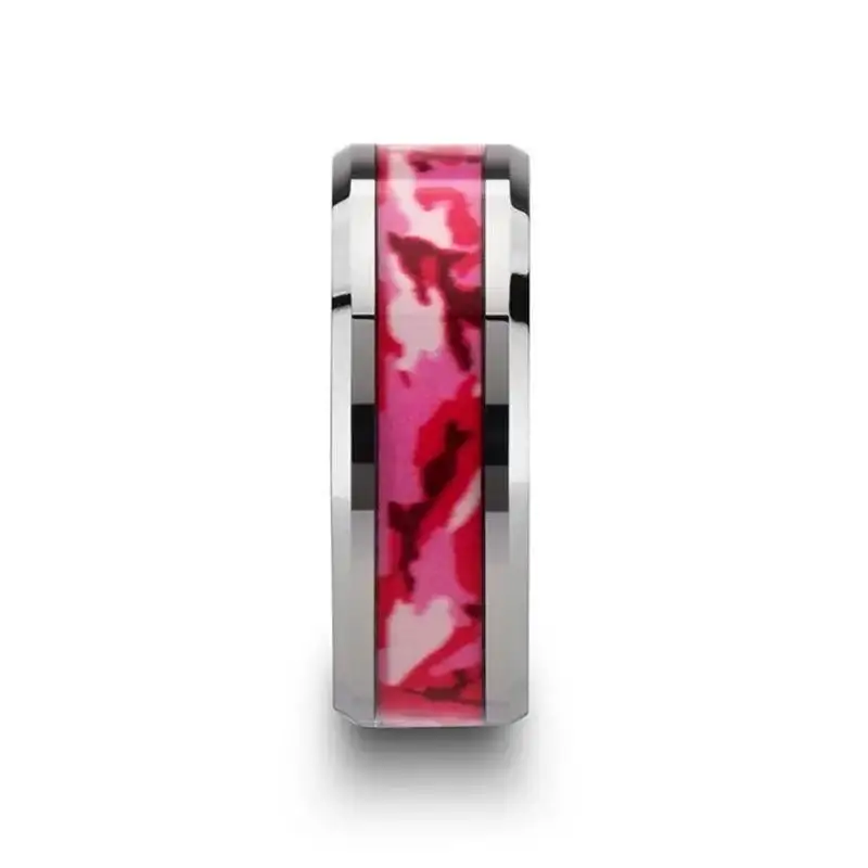 TANGO Tungsten Wedding Ring with Pink and White Camouflage Inlay - 6mm & 8mm - Image 2