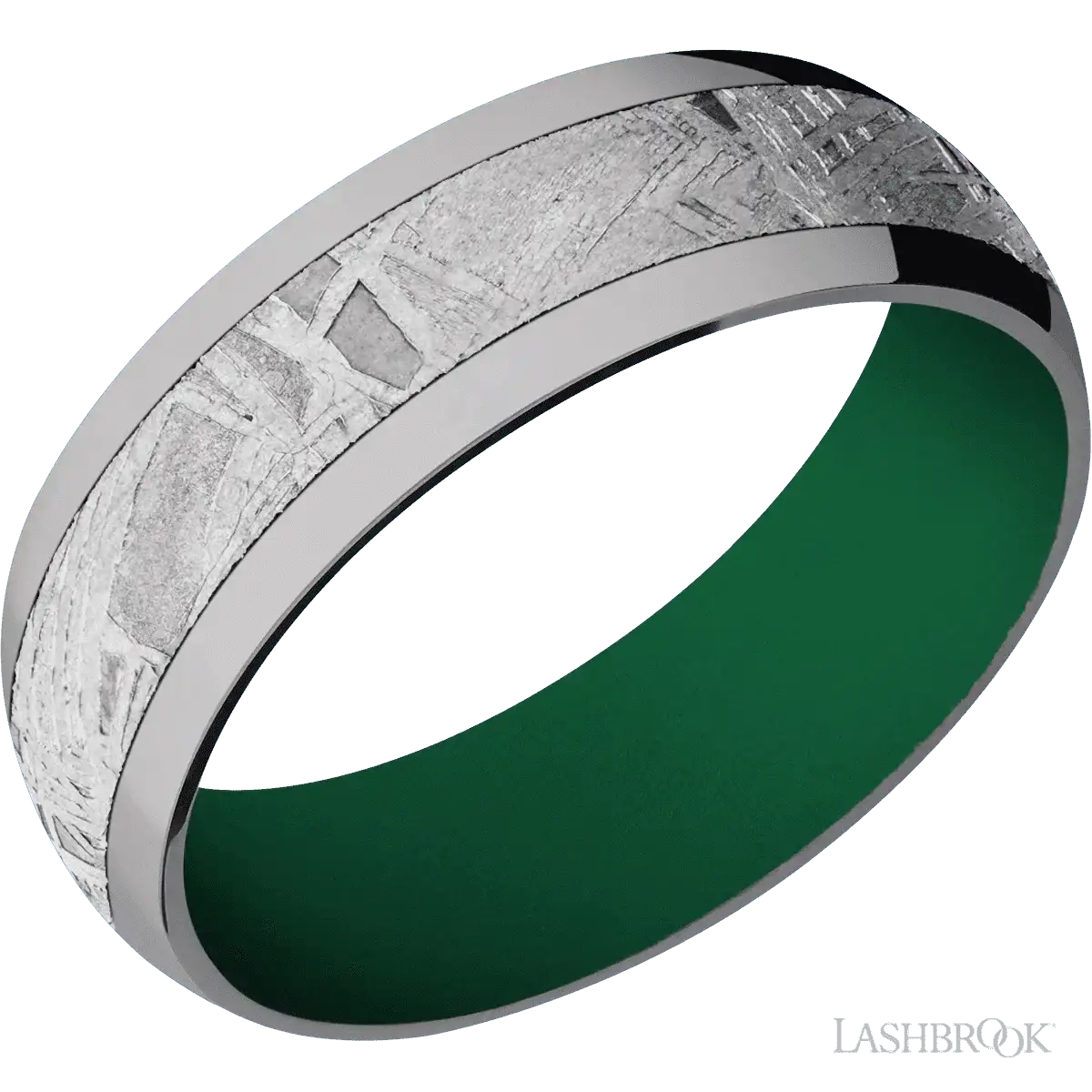 Tantalum with Polish Finish and Meteorite Inlay and Green - 7MM
