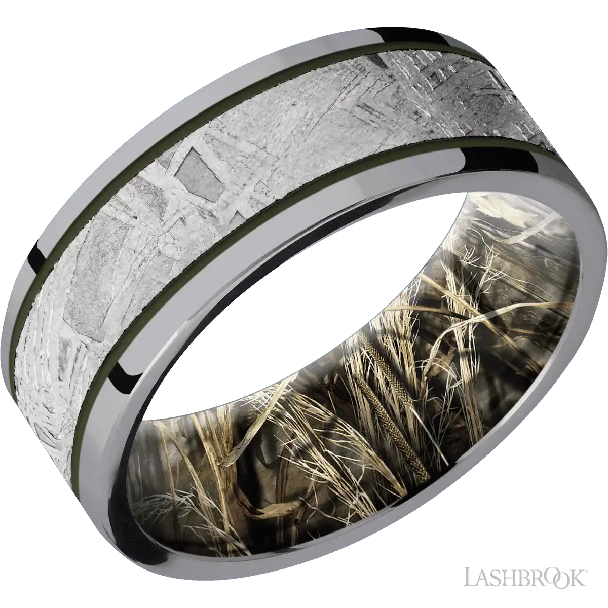 Tantalum with Polish Finish and Meteorite Inlay and RealTree Advantage Max-4 - 8MM