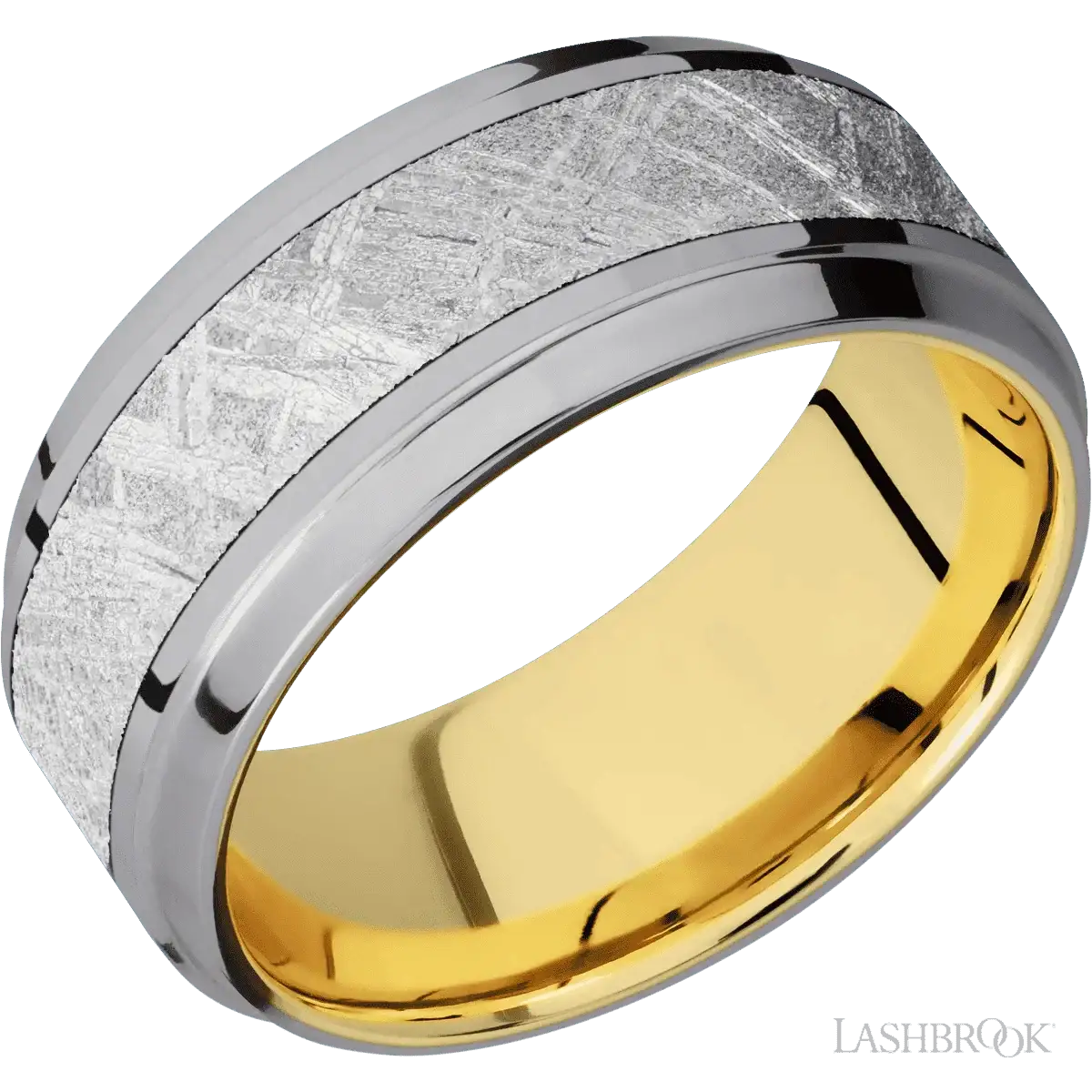 Tantalum with Polish , Polish Finish and Meteorite Inlay and 14K Yellow Gold - 9MM