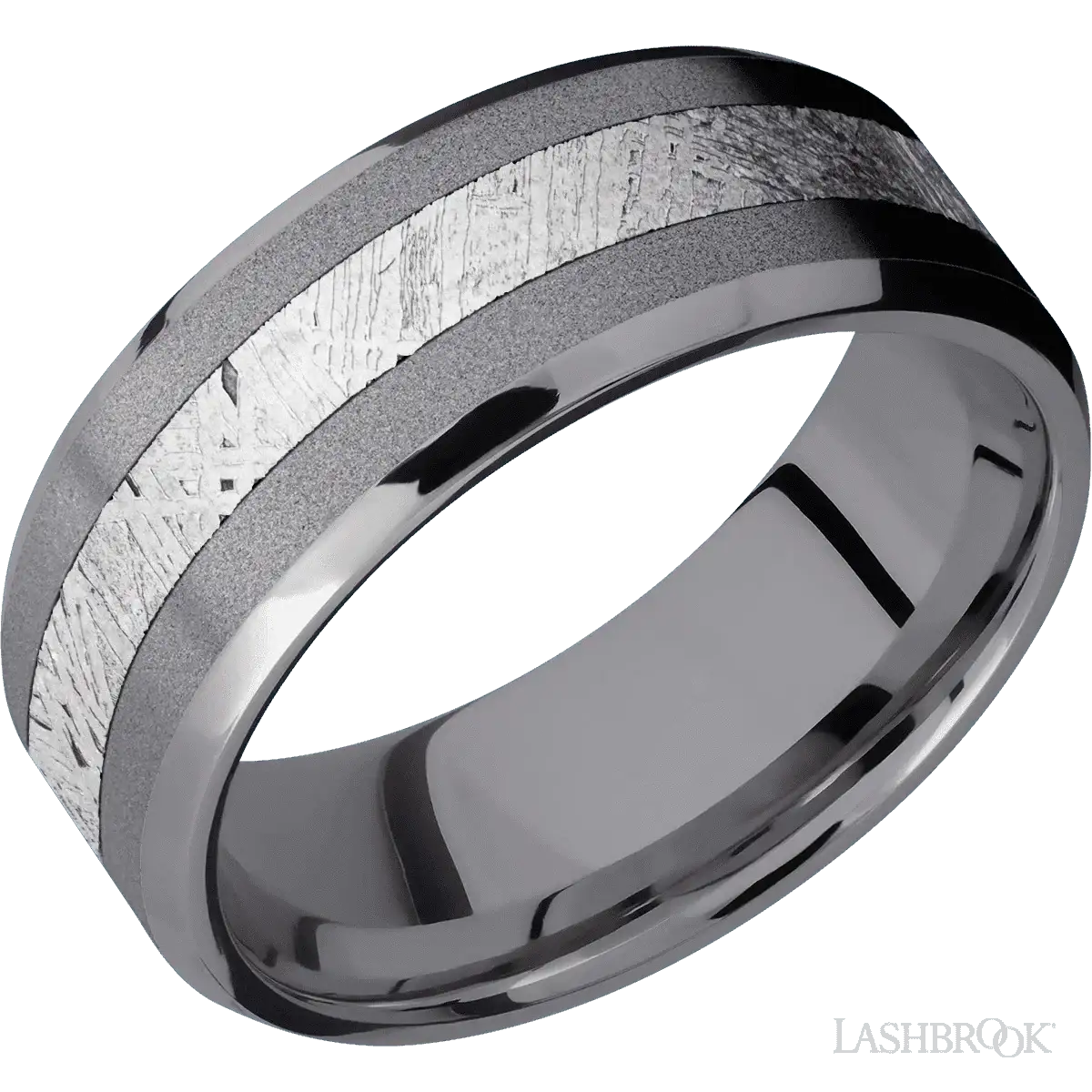 Tantalum with Sand , Polish Finish and Meteorite Inlay - 8MM