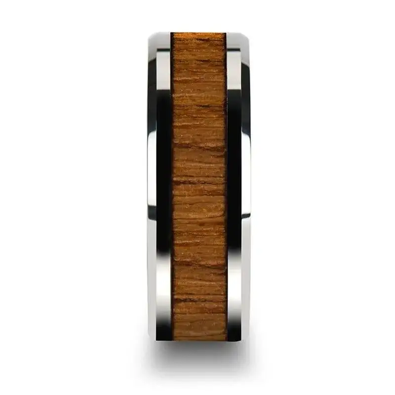 TEKKU Wood Tungsten Ring with Polished Bevels and Teak Wood Inlay - 6mm - 10mm - Image 2