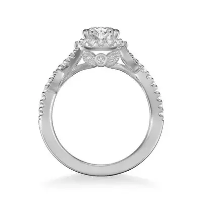 Thalia Contemporary Round Halo Floral Diamond Engagement Ring in Platinum - Image 2
