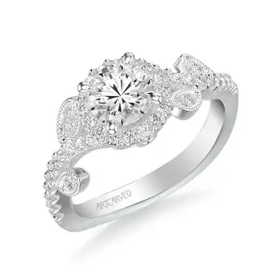 Thalia Contemporary Round Halo Floral Diamond Engagement Ring in Platinum - Image 3