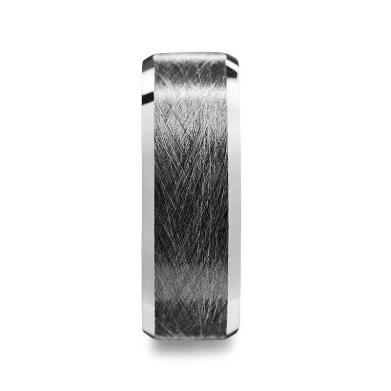 THORNE Flat Tungsten Carbide Ring with Wire Brushed Finish and Beveled Edges - 6mm & 8mm - Image 2