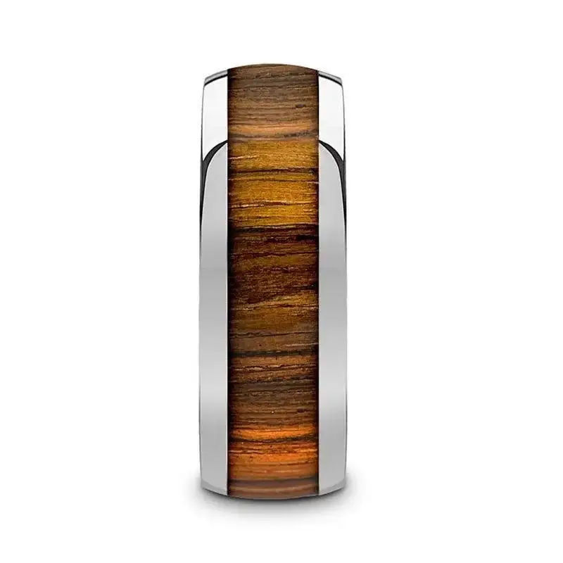 TIGRE Tungsten Carbide Polished Finish Men’s Domed Wedding Band with Zebra Wood Inlay - 8mm - Image 2