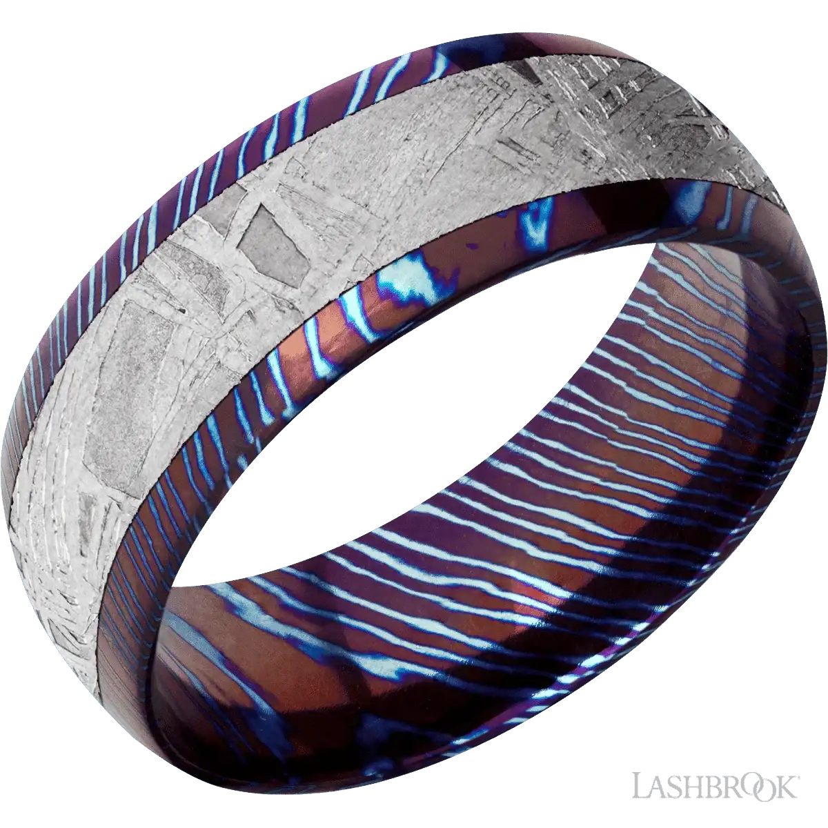 Titanium Damascus with Polish Finish and Meteorite Inlay - 8MM