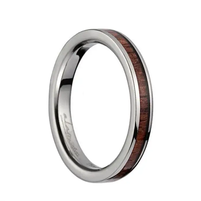 Titanium Wedding Ring With Koa Wood Inlay & Polished Edges - 3mm