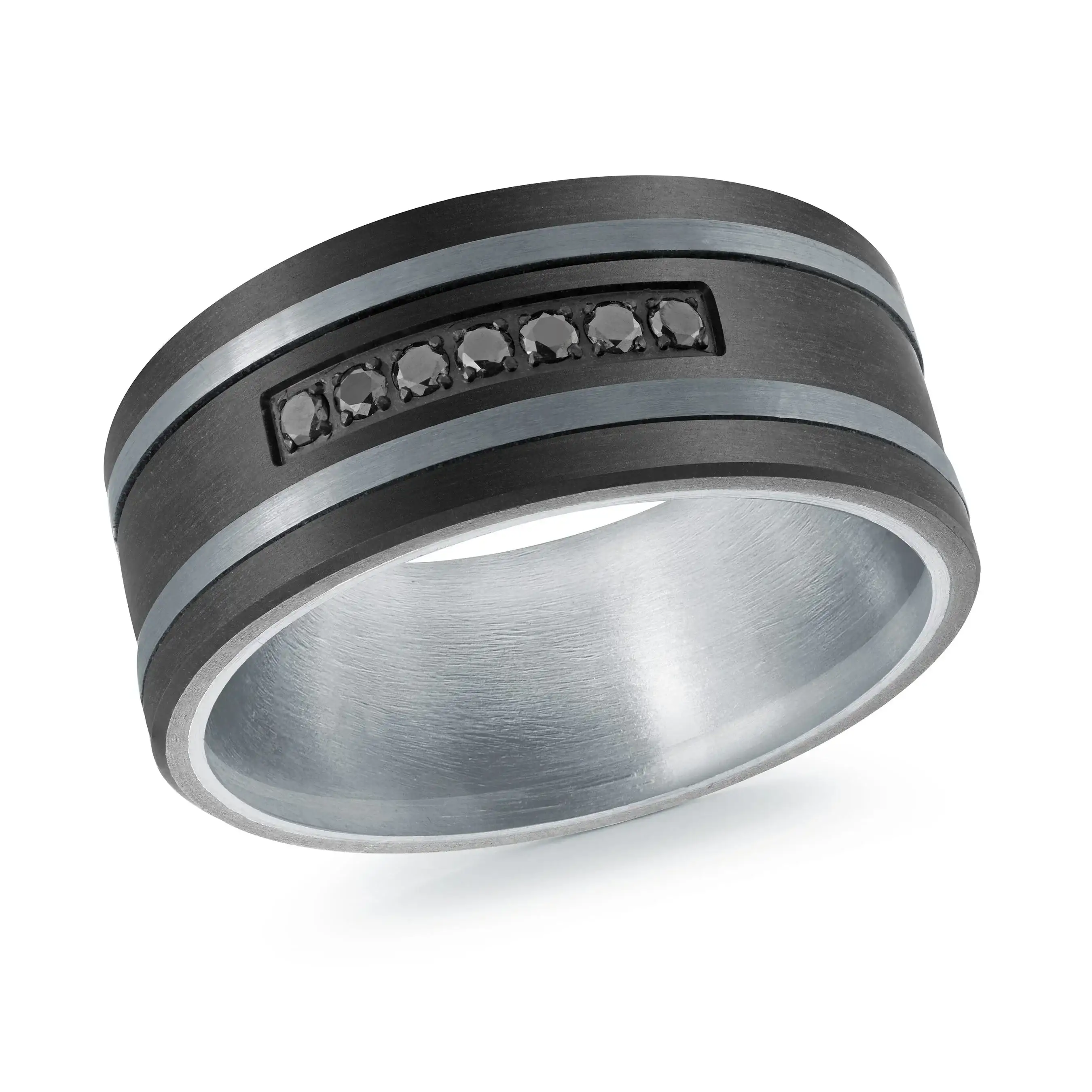 Titanium with 14K White Gold and Carbon Fiber Ring from the Titanium Collection by Malo - MRDTI-015-9AWBD