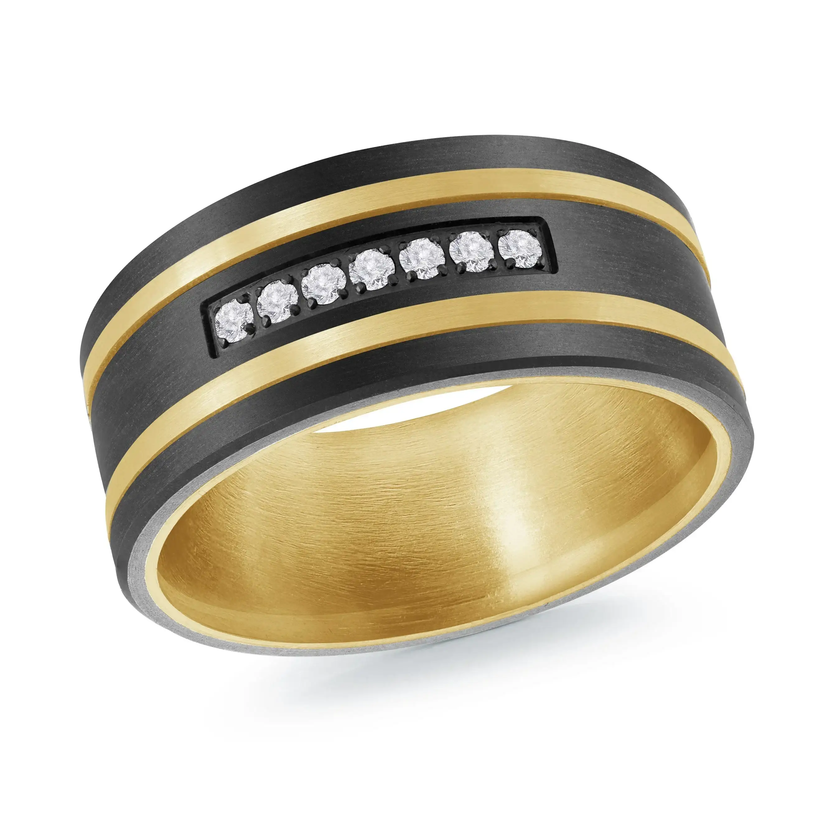 Titanium with Carbon Fiber and 14K Yellow Gold Ring from the Titanium Collection by Malo - MRDTI-015-9BYD