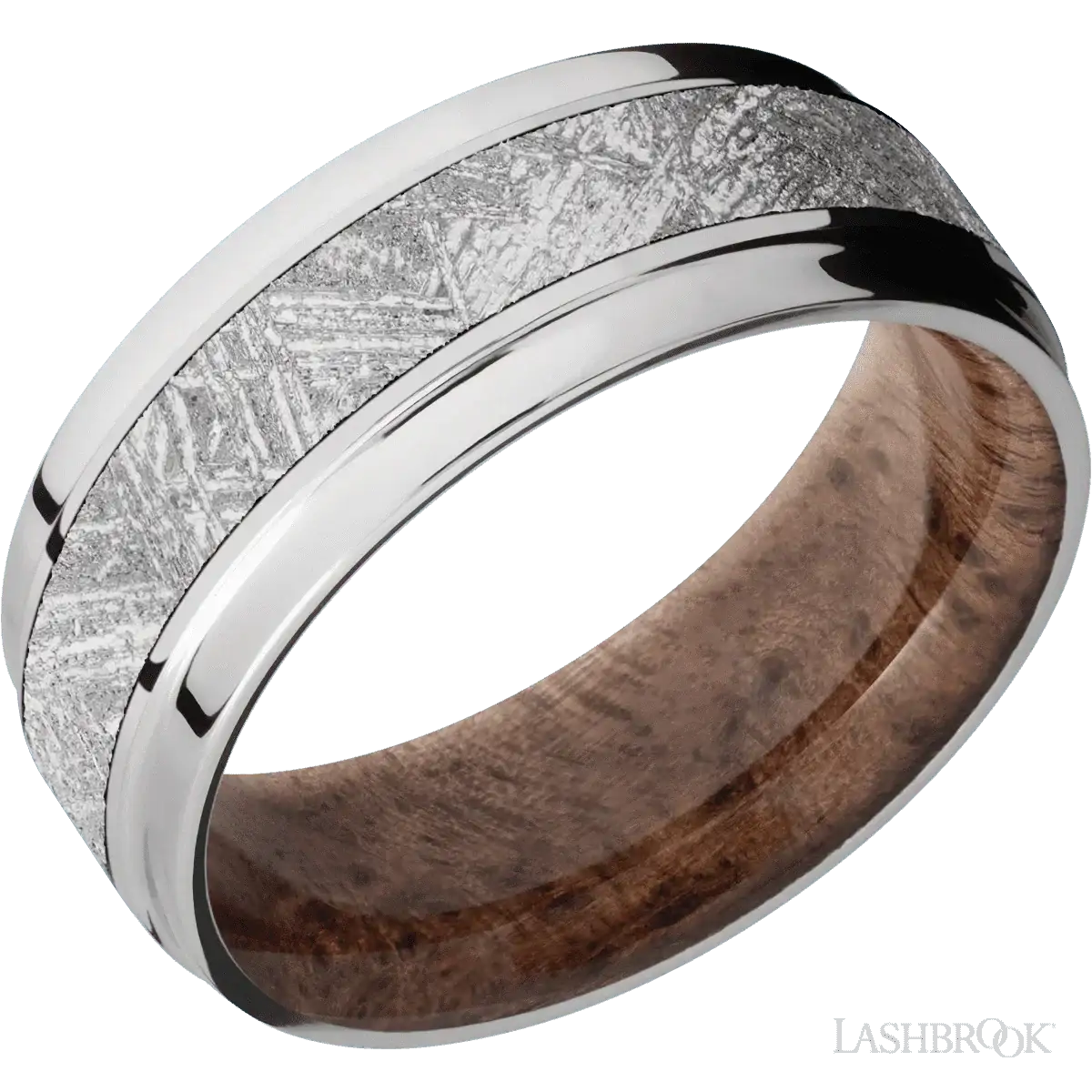 Titanium with Polish Finish and Meteorite Inlay and Pyinmaburl - 8MM