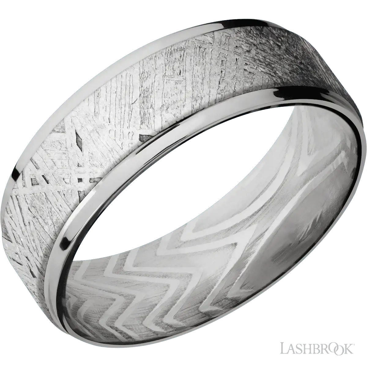 Titanium with Polish Finish and Meteorite Inlay and Zebra - 7MM