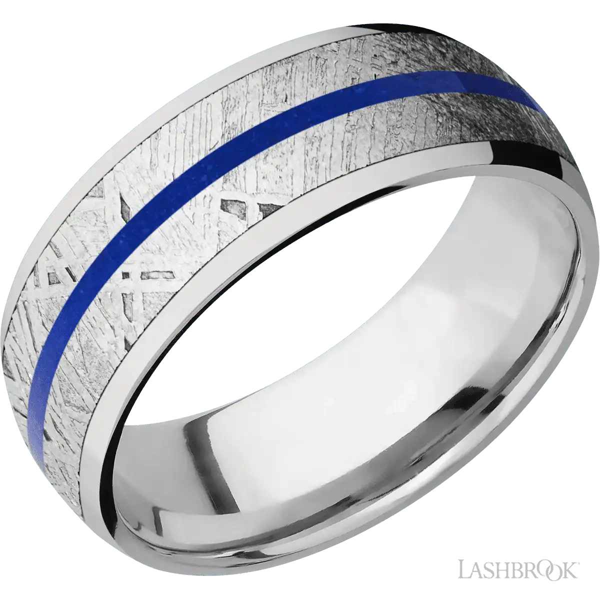 Titanium with Polish Finish Meteorite and Lapis Inlays - 8MM