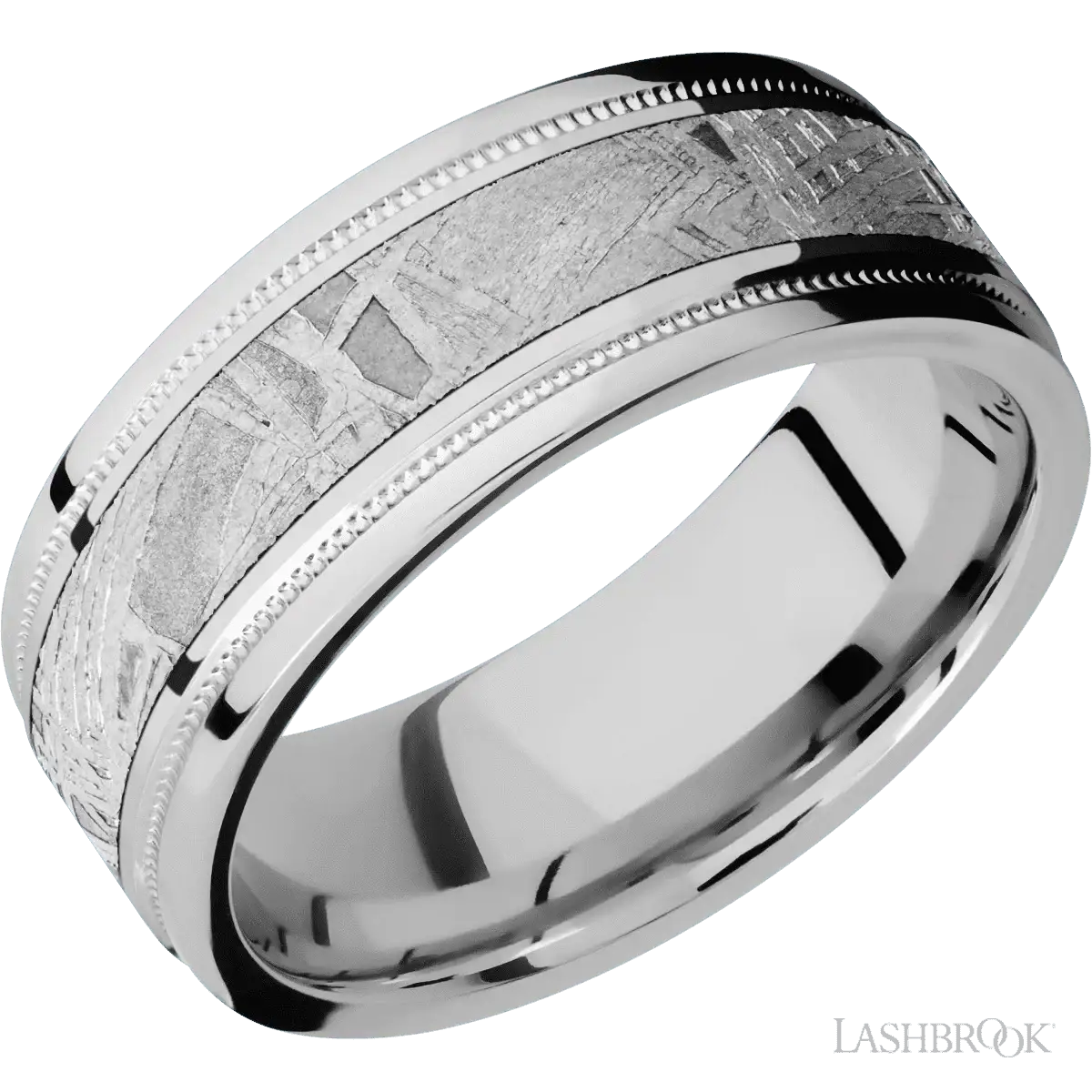 Titanium with Polish , Polish Finish and Meteorite Inlay - 8MM