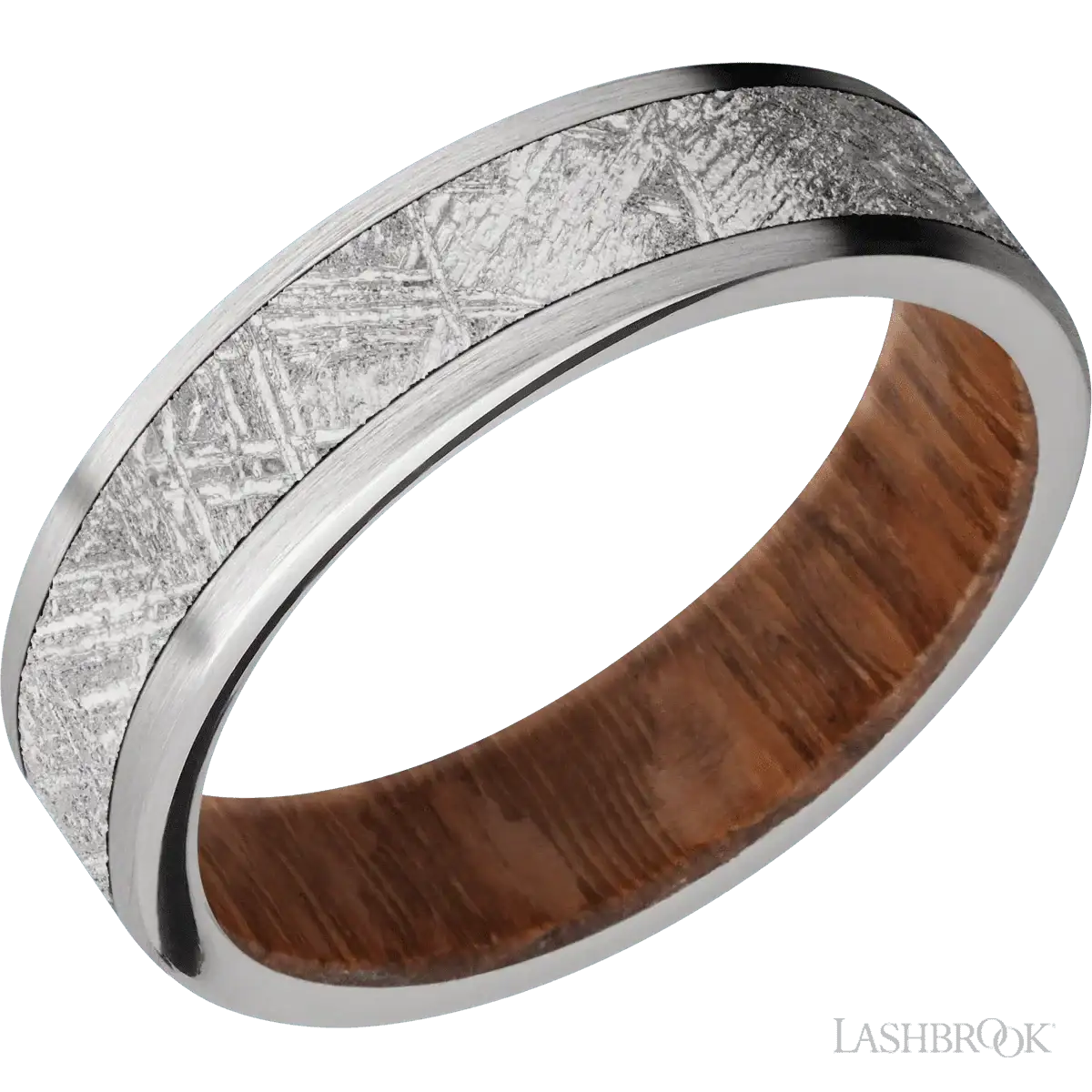 Titanium with Satin Finish and Meteorite Inlay and Leopard Wood - 6MM