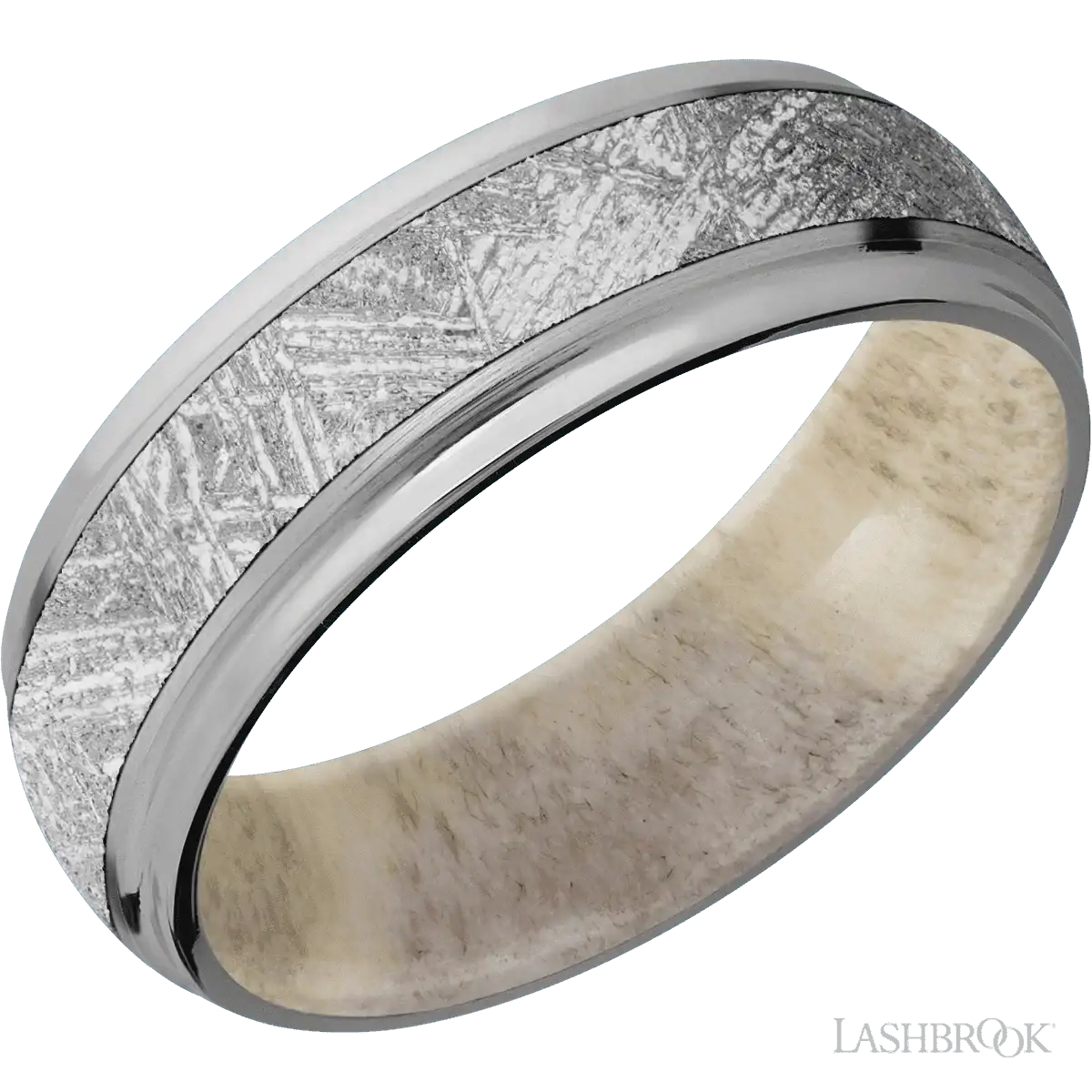 Titanium with Satin , Polish Finish and Meteorite Inlay and Antler - 7MM