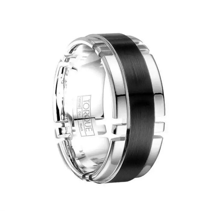 Torque Black Cobalt Wedding Band Brushed Finish with Polished Cut Out Edges- 9 mm